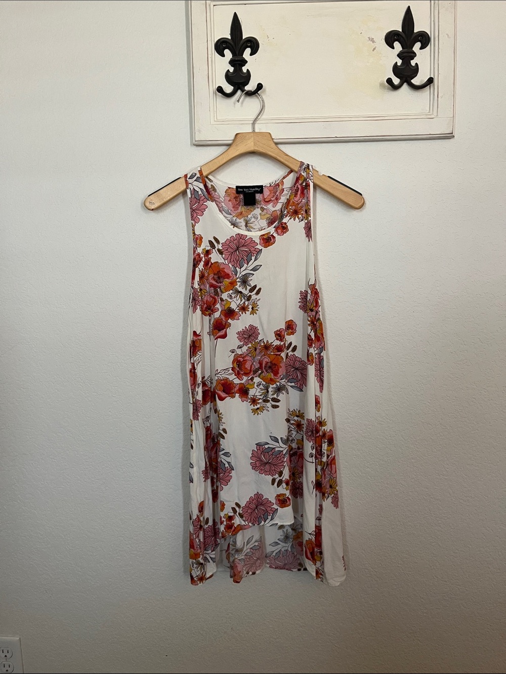 See You Monday White Floral Tunic with Pink & Orange Blooms